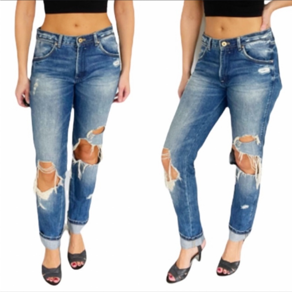 ZARA TRF Denim distressed medium wash mid rise jeans size 2